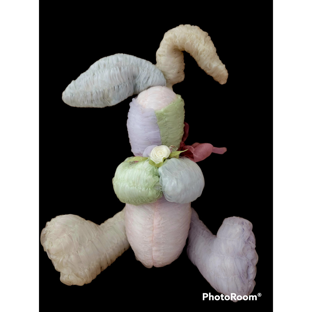 CRAZY MOUNTAIN RETIRED CHIFFON PASTELS RABBIT ROSE/BEADS 13"WEDDING EUC  VINTAGE